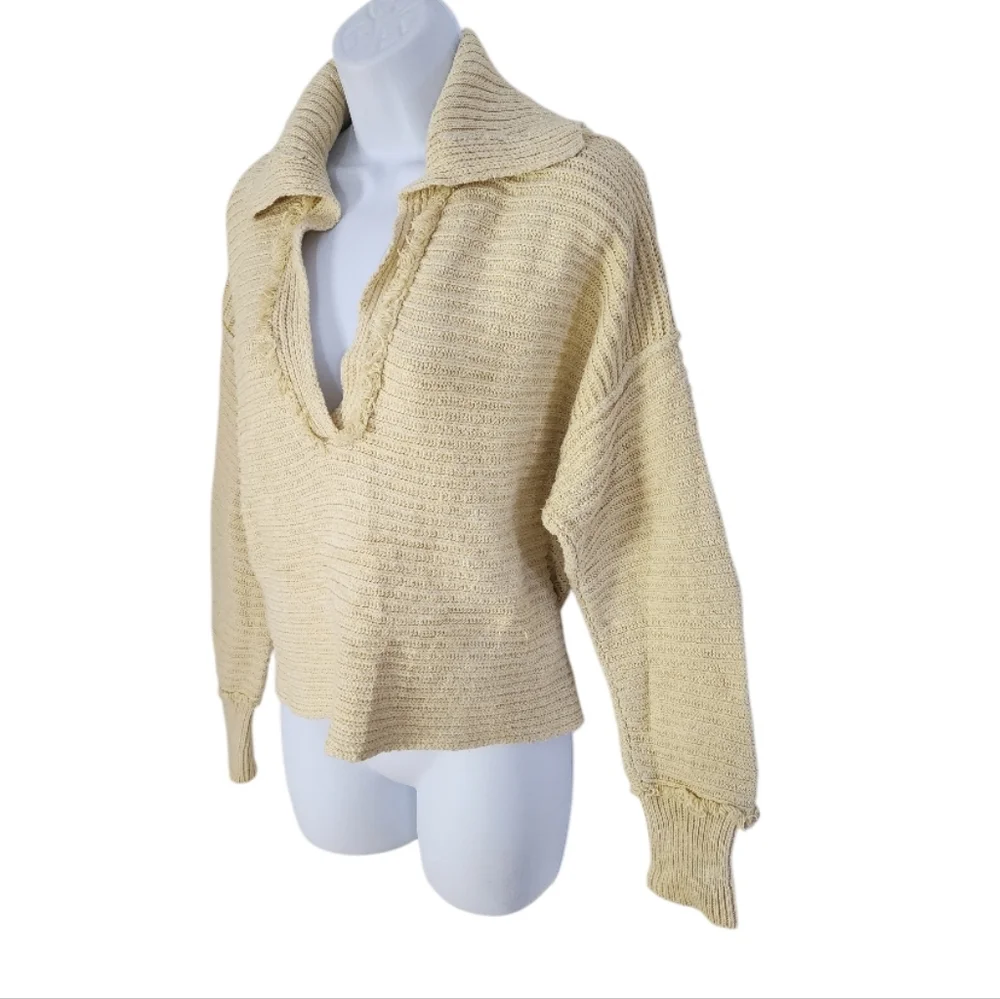 Free People Marlie Pullover Oversized Cropped Women's Beige Knit Sweater XS - Picture 4 of 11